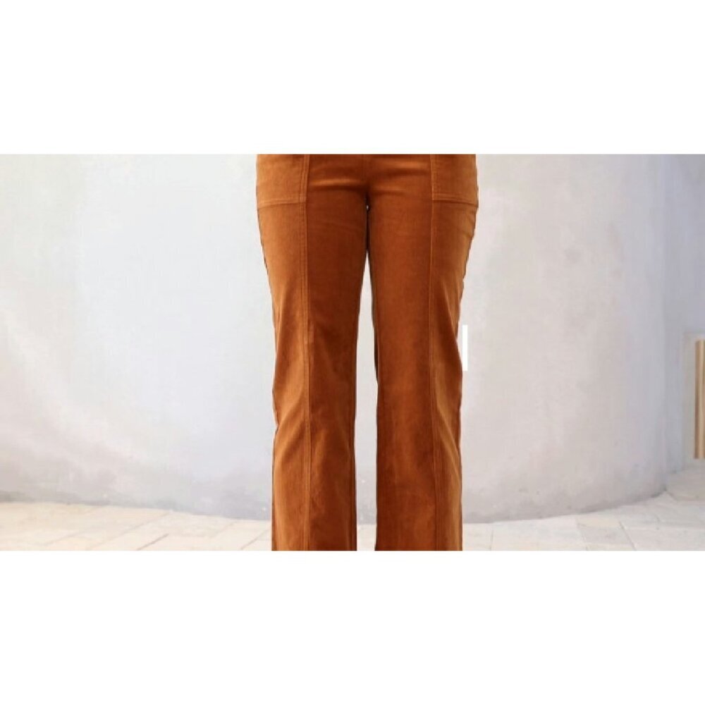 Women's Straight Leg Corduroy Pants with Elastic Waist and Pockets - Picture 7 of 8